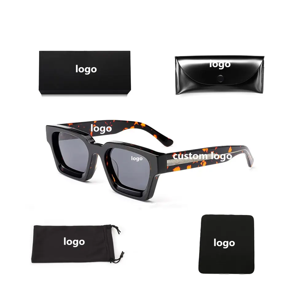 Gafas de diseño 2024 logotipo personalizado tendencia al por mayor gafas de sol polarizadas Tac Lens Square mujeres hombres gafas de sol de acetato gruesas de lujo