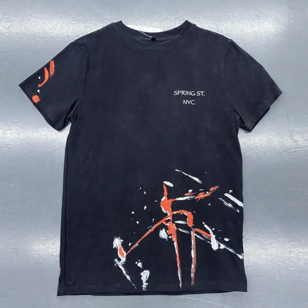 Paint Splatter T-Shirt Met Graffiti Distressed T-Shirt Wit Zwart Biologisch Katoen T-Shirts Met Logo