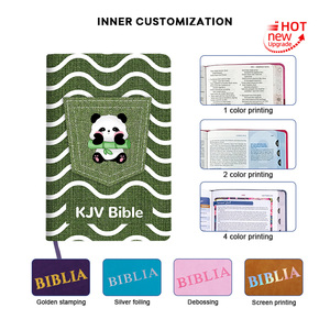 Customized Design High Quality UV Logo Large Size Scriptural Denim Fabric Grey Card Cover King James Version Study Bible - Product Image 5