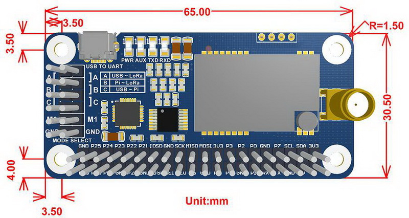 SX1262 LoRa HAT for Raspberry Pi Spread Spectrum Modulation 868MHz Frequency Band Custom PCB spot light pcba