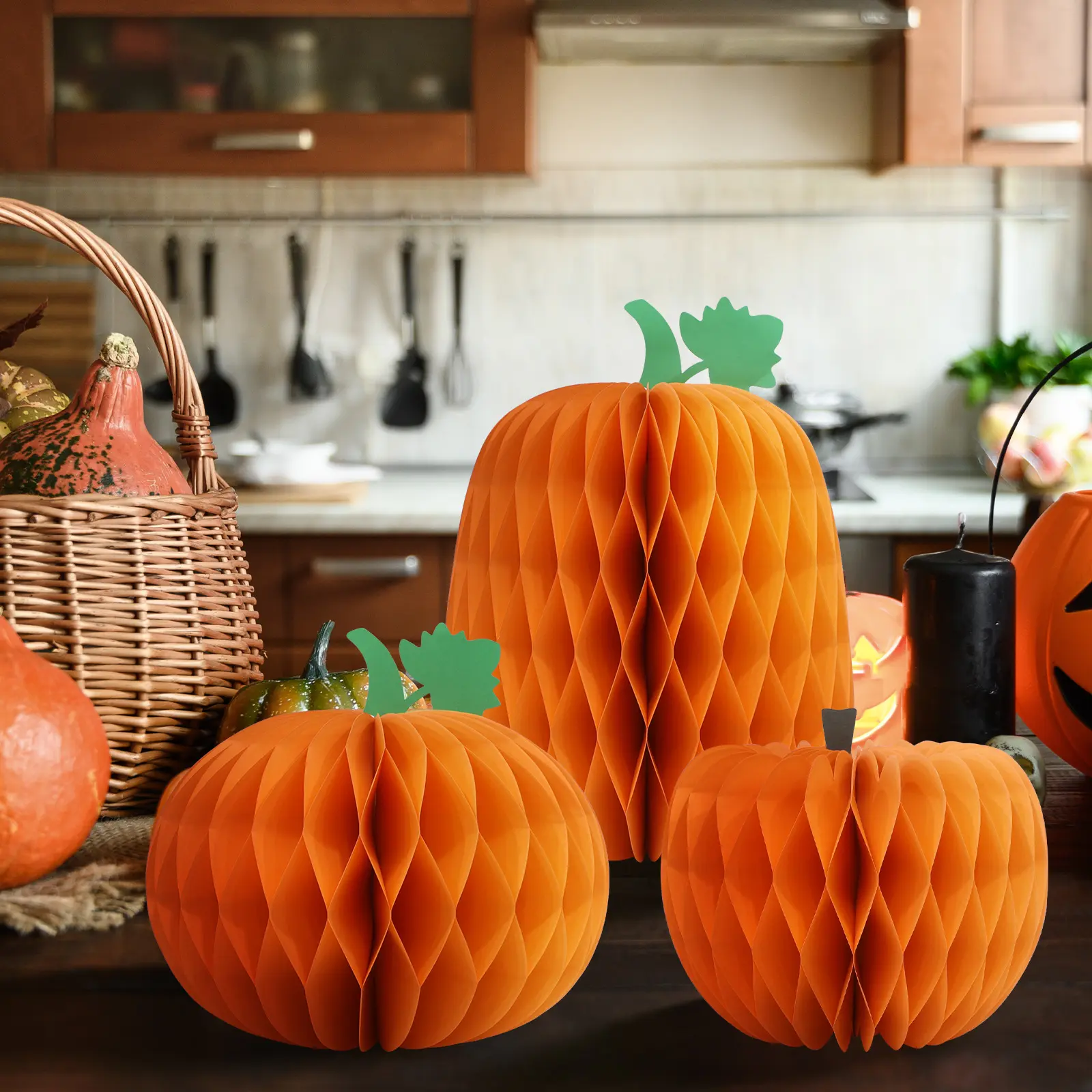 3D Cardboard Paper Halloween Pumpkin Holiday Ornaments Eco-Friendly Hanging Baubles for Festive Home/Shop/Garden Decor