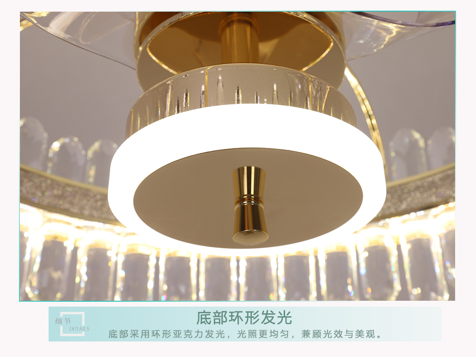 chandelier fan New design good quality transparent blades High Quality ABS blade led ceiling fan with remote control