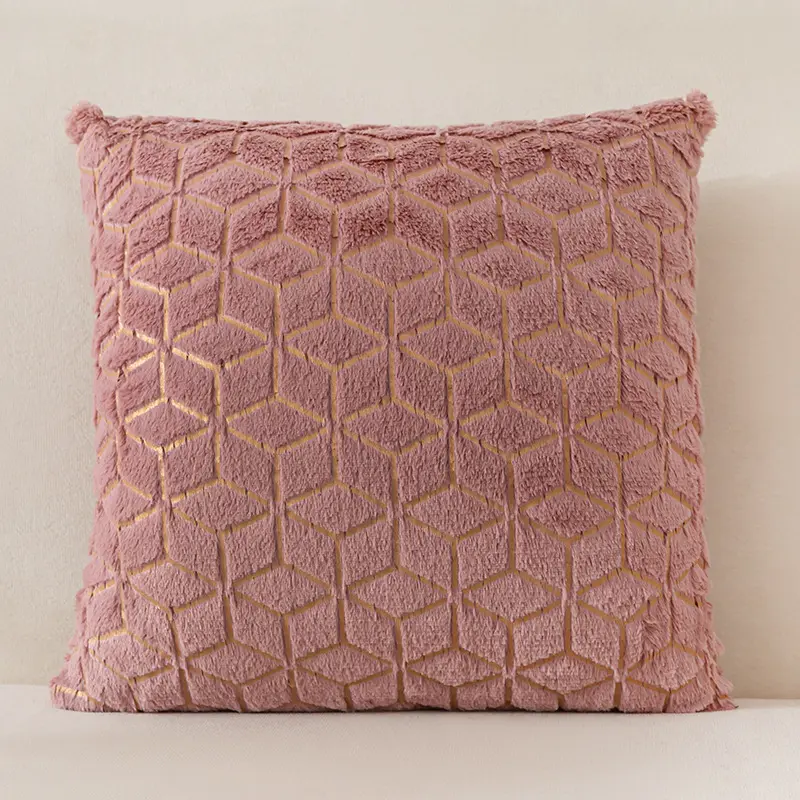 Ins style plush pillow cover solid color sofa faux fur pillowcase simple geometric diamond embroidered cushion cover