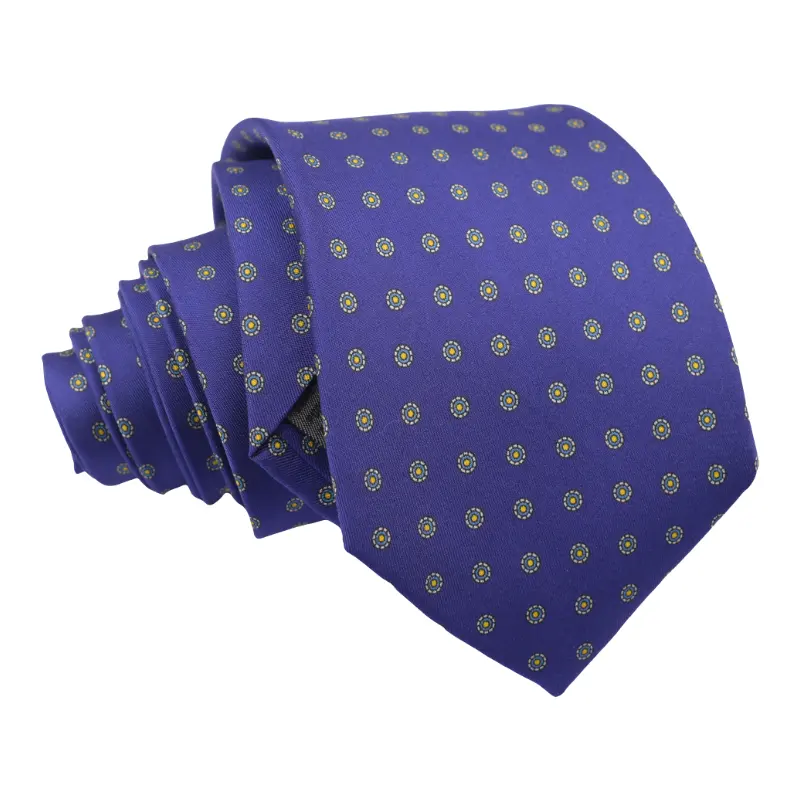 Corbatas con estampado floral azul personalizado Corbata de seda con estampado de siete pliegues para hombre de negocios