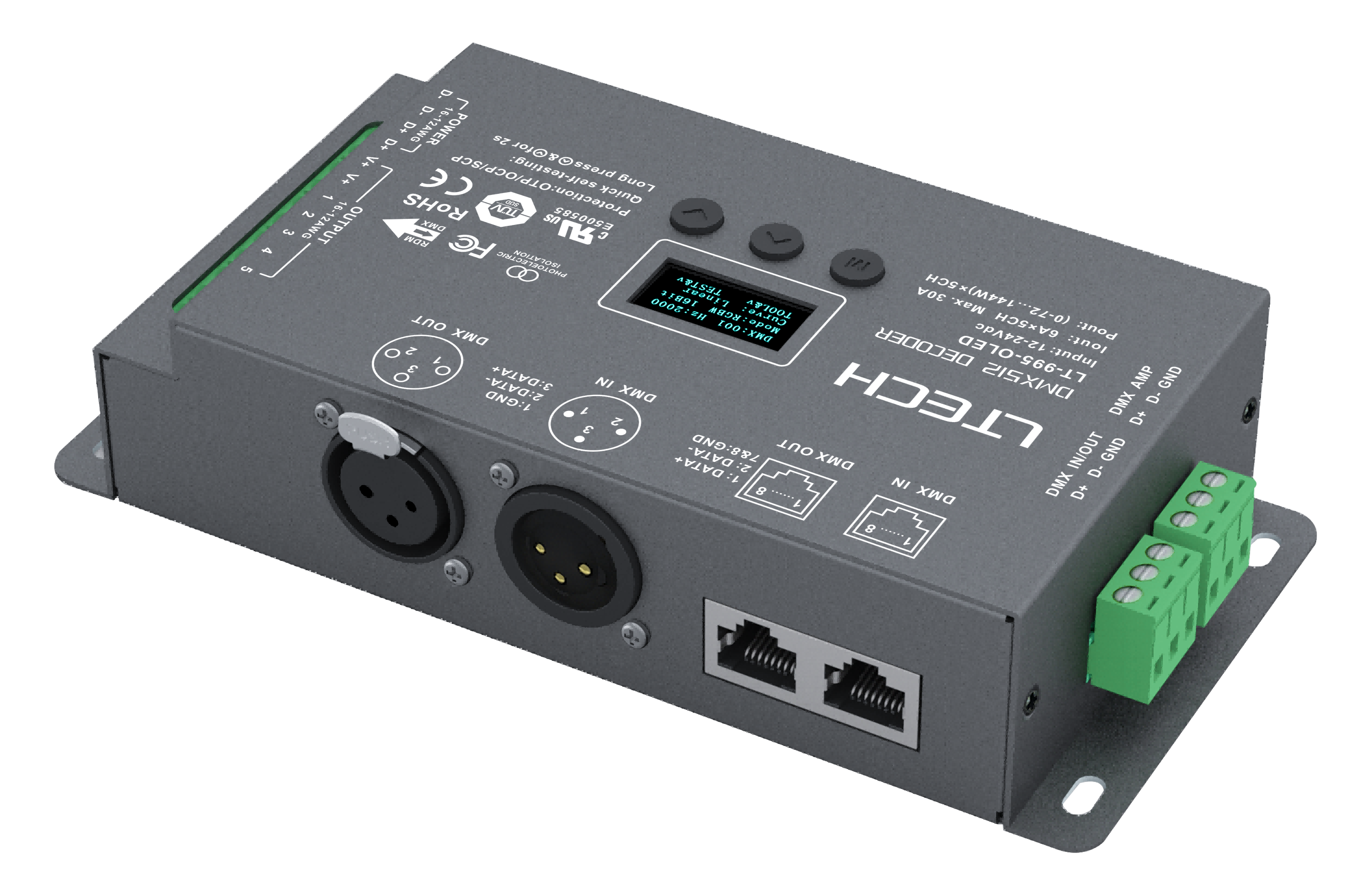 LT-995-OLED/RGBWY 16 bits 6A*5CH Máx. 30A Máx. 720W