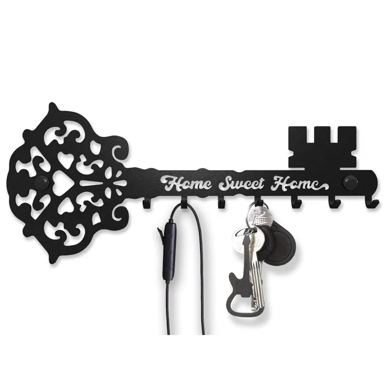 Manufacturers wholesale Black Metal Key Hook Wall Mounted Key Coat Hanger Rack Home Decorative Key Holder Hook