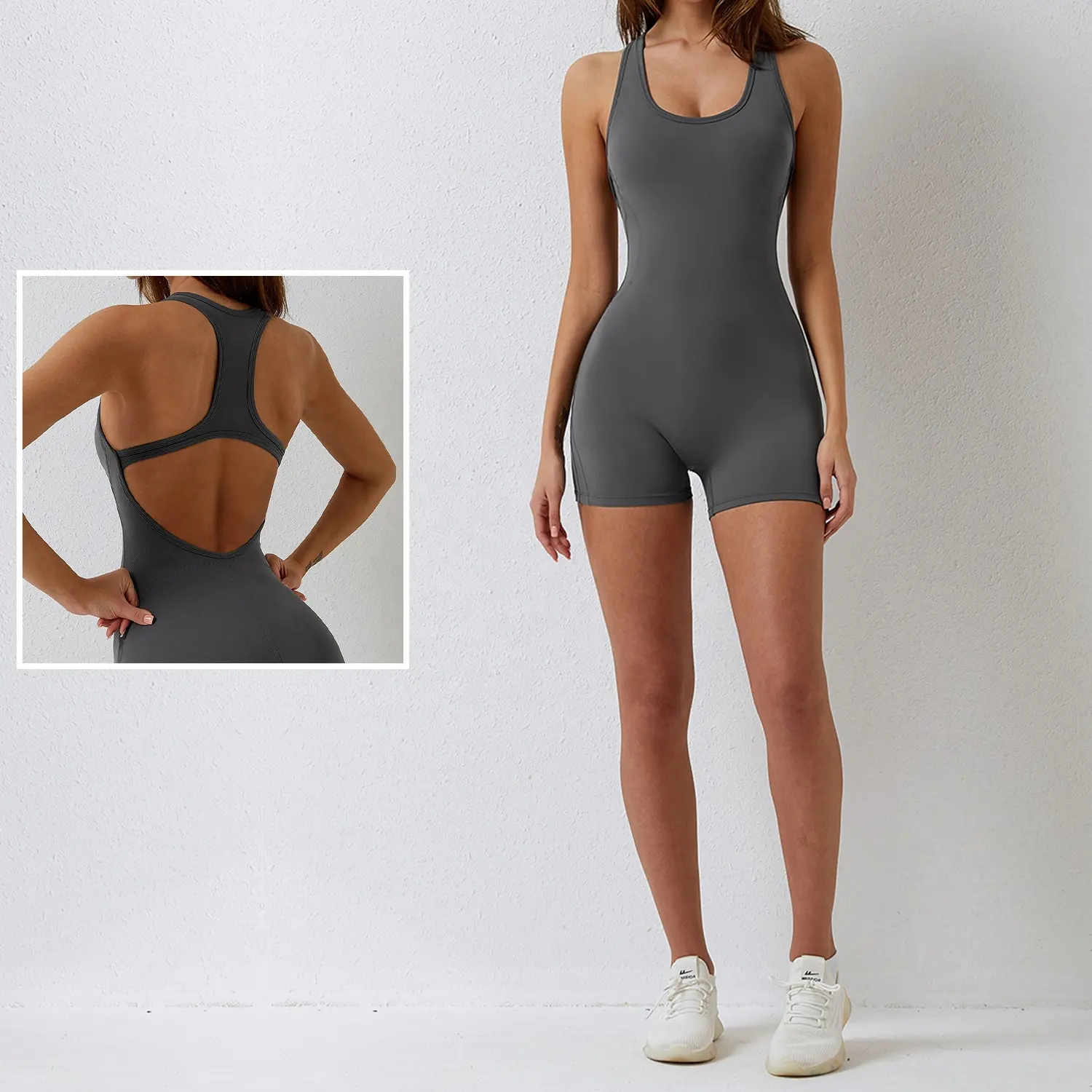 2023 New One Piece Sexy U Neck Workout Rompers Fitness Hollow Back Yoga Jumpsuit