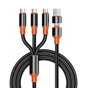 Çift USB2 3A hızlı şarj naylon örgülü 100W 5 + 1 C tipi mobil telefon veri kablosu 5A hızlı şarj ile 3 cep telefonları için - Product Image 1