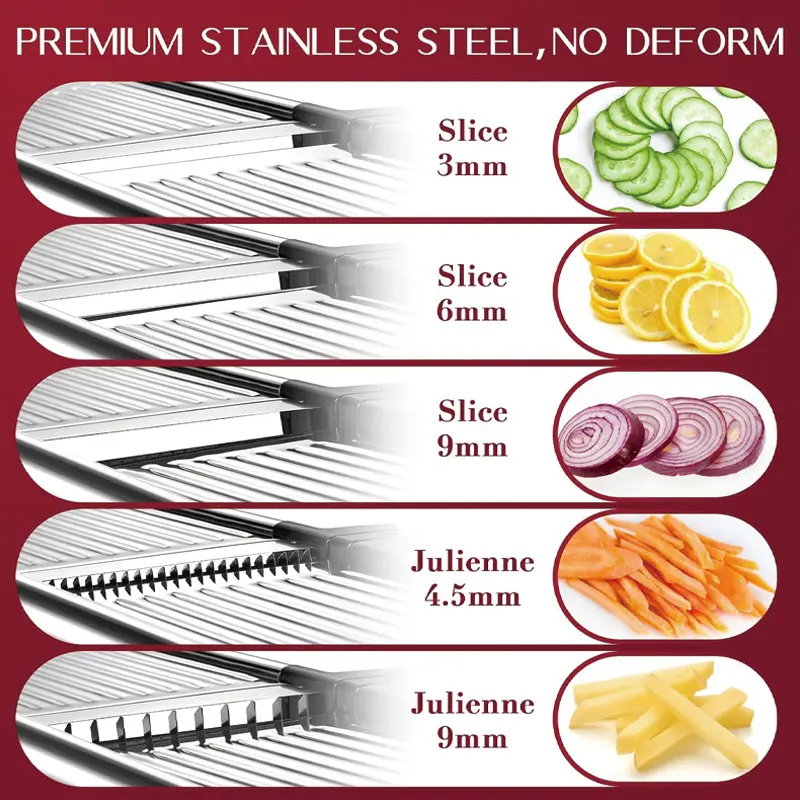 Alat pengiris parutan Mandoline multifungsi, pemotong perajang sayuran Stainless Steel 304 untuk peralatan dapur