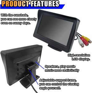 Universal 4.3-Inch LCD Car <strong>Monitor</strong> with Two-<strong>Way</strong> AV and Reversing Image Screen RGB Function and Split Screen 1 Year Warranty - Product Image 5