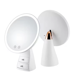 充電式LED照明化粧ミラー小型引き出し付きベストスマートホームバニティテーブルラウンドミラータッチスクリーンバニティミラー - Product Image 1