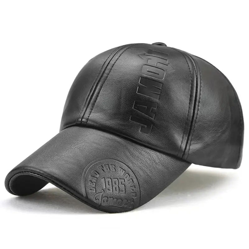 JX PU gorra de béisbol de cuero mujeres letras en relieve sombreros casuales hombre Unisex deporte cubo sombrero