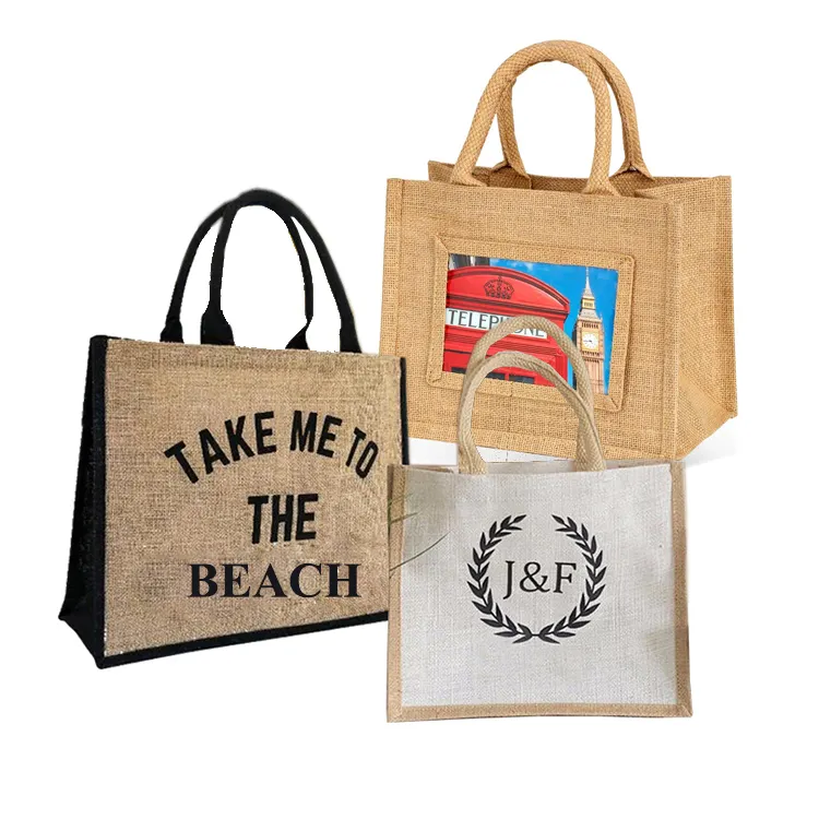 Borsa da donna in tela da donna in pizzo con fondo piatto fatto a mano estivo personalizzato all'ingrosso borsa da shopping in juta da spiaggia in tela con logo