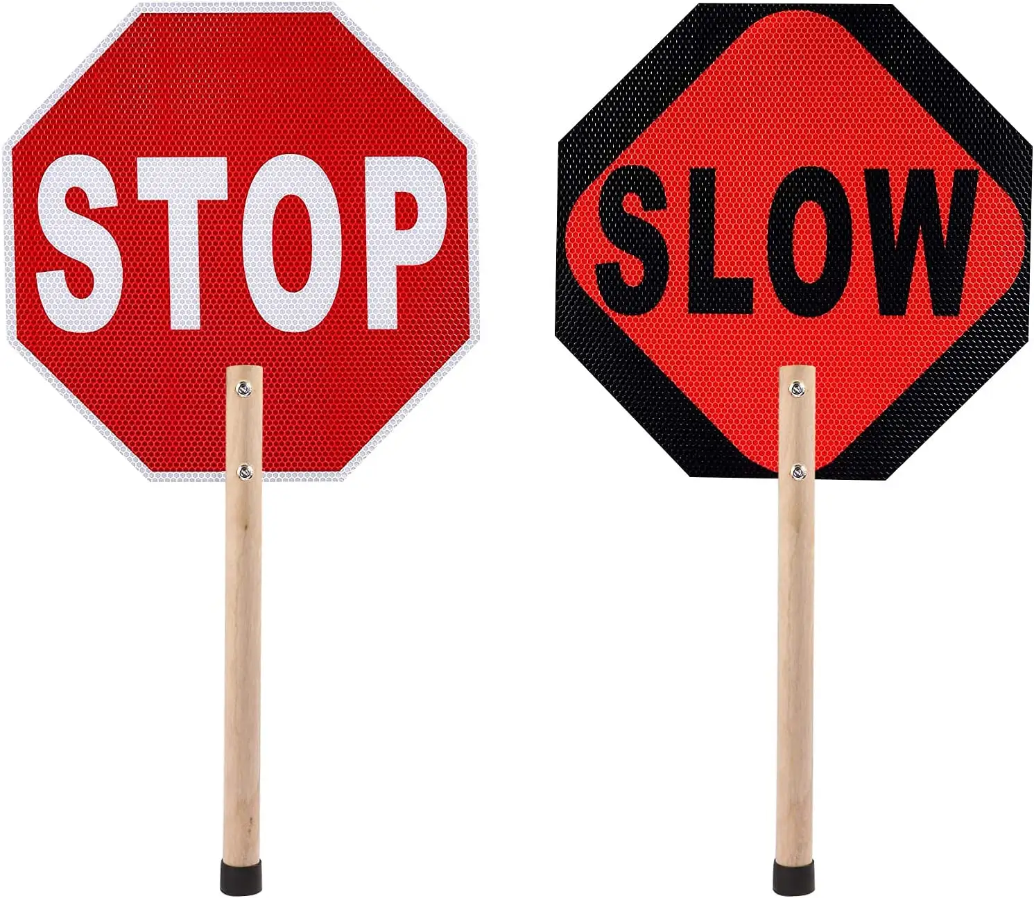 Stop segnale biadesivo lento, segnale lento di arresto in alluminio da 13 "con manico in legno, segnale lento di arresto riflettente in metallo
