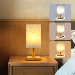 <strong>Wooden</strong> Led Lights for Bedroom Table <strong>Lamp</strong> for Bedroom 3 Way Dimmable Nightstand <strong>Lamp</strong> With Round Flaxen Fabric Shade - Product Image 6