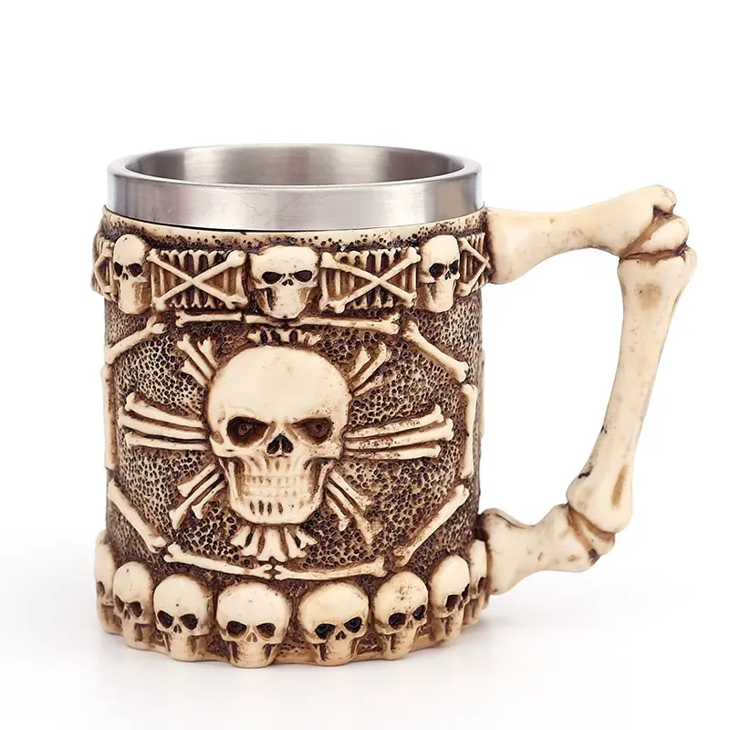 Taza personalizada de acero inoxidable, taza de resina de dragón, Cráneo, Vikingo, 3d, venta al por mayor