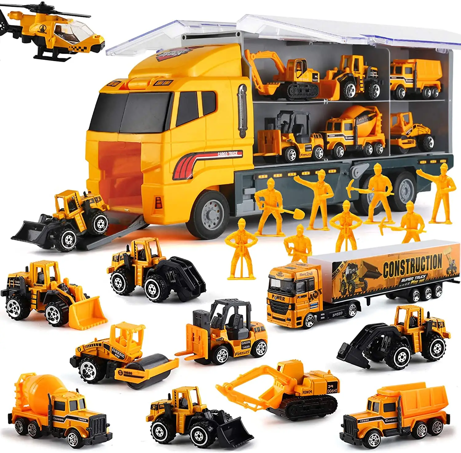 Wholesale Alloy Die-cast Car Transporter Set Excavator Dump Truck Digger Backhoe Diecast Vehicles for Boys Kids Gift