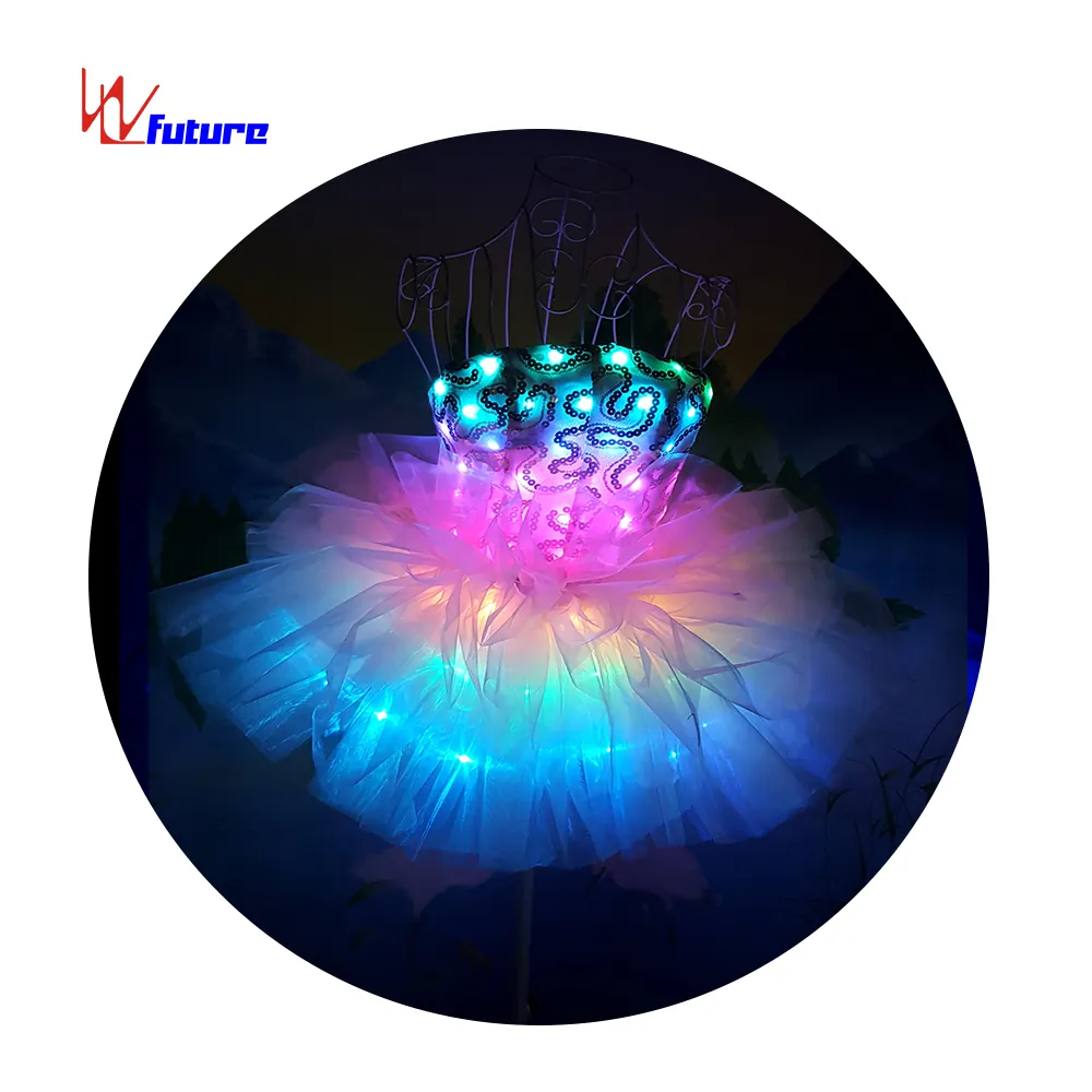 Gaun klub lampu LED gaun putri/pernikahan LED rok balet bunga mawar kostum seksi LED gaun Tutu Mini pakaian performa