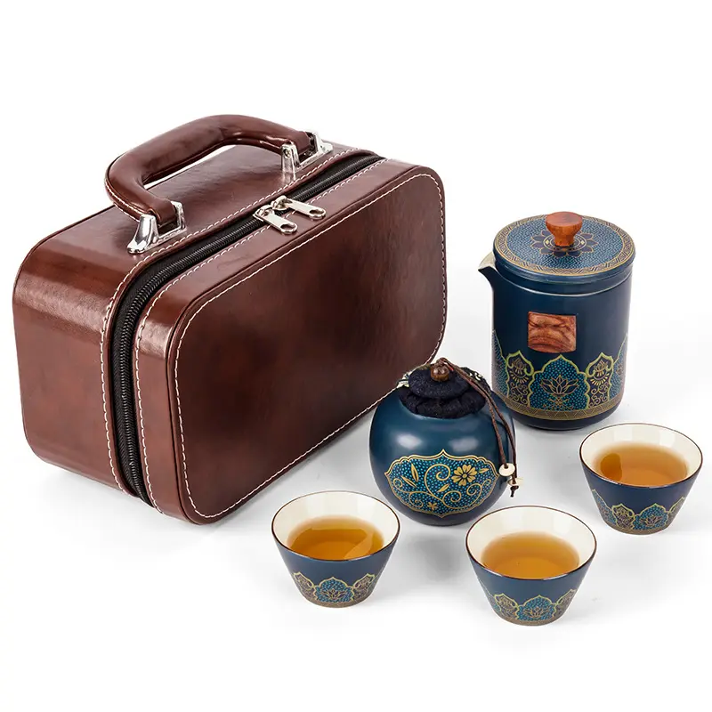 Conjunto de copo de chá de china portátil, conjunto de copo de chá de porcelana portátil para viagem com bolsa para presente