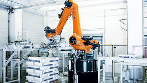 Automatic <strong>Loading</strong> <strong>Unloading</strong> Industrial <strong>Robot</strong> Arm KUKA KR120 R2700 F Material Handling Palletizing Robotic Workstation Solutions