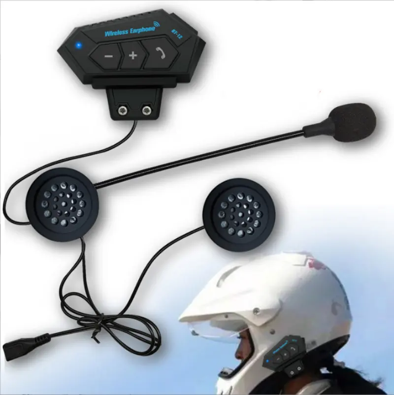 Fones de ouvido sem fio para capacete de motocicleta BT12, fones de ouvido com suporte para alto-falantes e chamadas com as mãos livres, venda imperdível