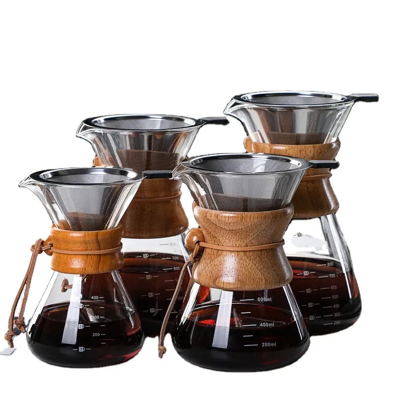 Cafetera de vidrio reutilizable con filtro de acero inoxidable, jarra de vidrio Manual con gotero de café, práctico para café