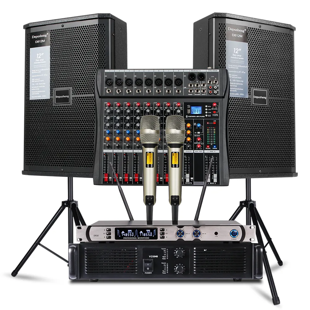 Depusheng D812 Professional 8 Channel Audio Mixer With Pure Post-Power Amplifier With Power 350w Sound Speaker With Mic
