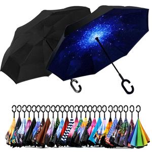 批发带标志印花的雨伞定制双层由内而外的C形手柄设计倒置折叠反向雨伞 - Product Image 5