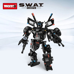 All'ingrosso nuovo veicolo di tendenza SWAT auto Robot assemblare piccoli mattoni blocchi di costruzione deformati Robot Set - Product Image 3
