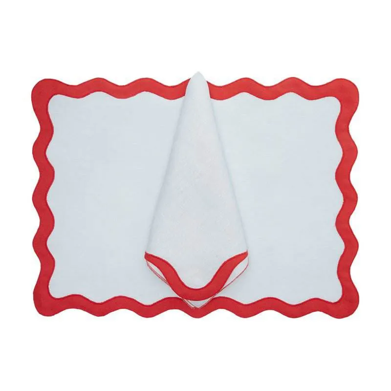 Servilletas de encaje bordado 100% manteles individuales de algodón con borde cosido manteles individuales redondos de lino Rosa aspecto clásico para servilletas de tela de boda