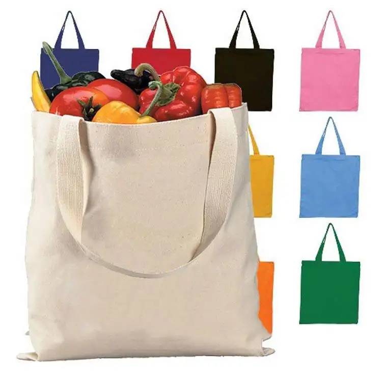 Bolso de compras de algodón de lona Lisa ecológico bolso de playa de moda bolso de mano de lona grande con logotipo