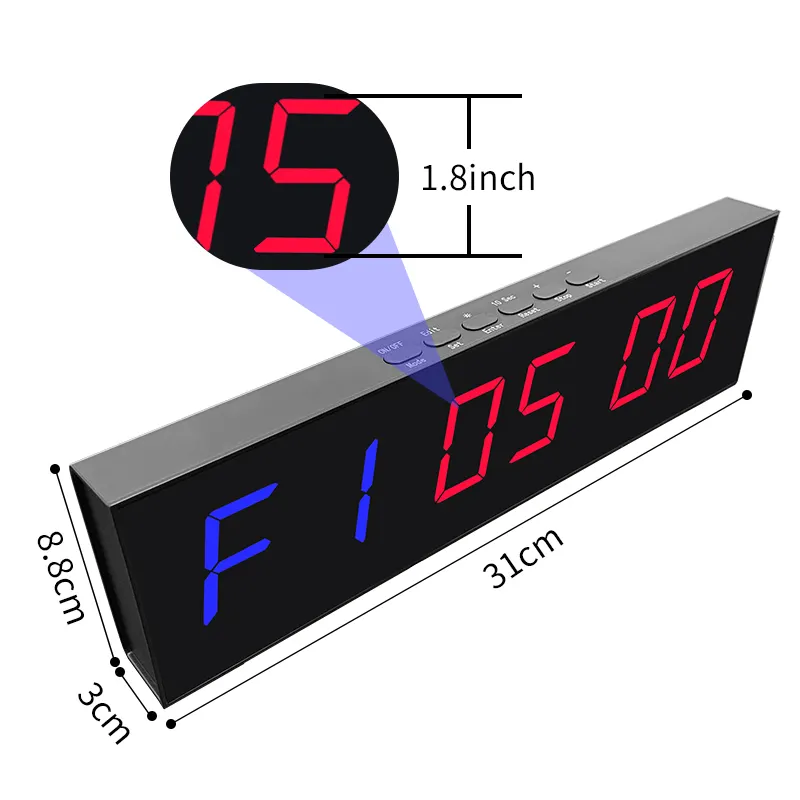 Multifunction Interval Portable Countdown 6 Digit 1.8 Inch Desktop LED Stopwatch Digital Number Display Clock