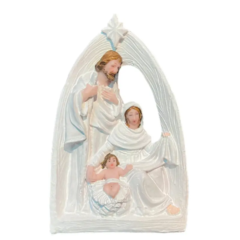 KOMI Christmas Polyresin Manger Nativity Craft Religion Holy Family Resin Craft Gift Joseph Mary Jesus in Manger Home Decoration