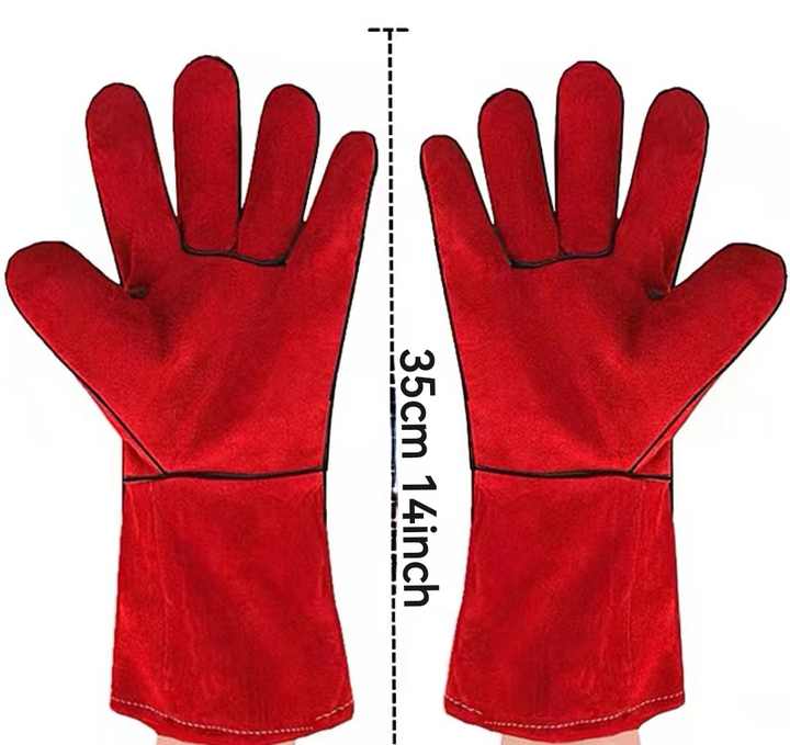Luvas resistentes ao calor para soldagem industrial de couro de vaca 35 cm, luvas resistentes ao calor para trabalho e trabalho, por atacado, segurança e proteção das mãos