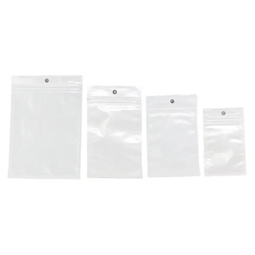 Pacote de varejo plástico transparente branco, bolsa poly com furo para pendurar para telefone celular, cabo de dados usb