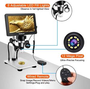 Microscopio Digital LCD de 7 pulgadas, 1200X, 1080P, con cámara de 12MP, Sensor remoto con cable recargable - Product Image 2