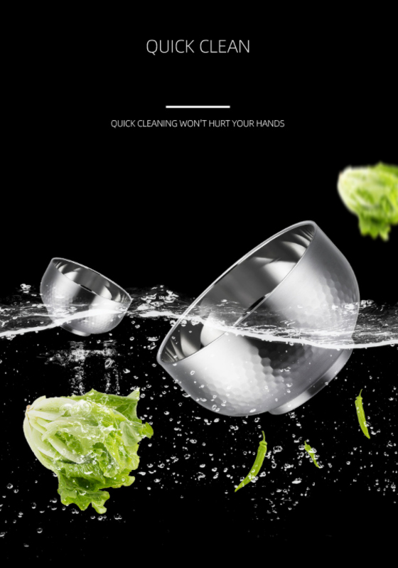 Household Food Grade 304 Stainless Steel Bowl Double Layer Anti-scalding Anti-falling Bowl Baby Rice Bowl