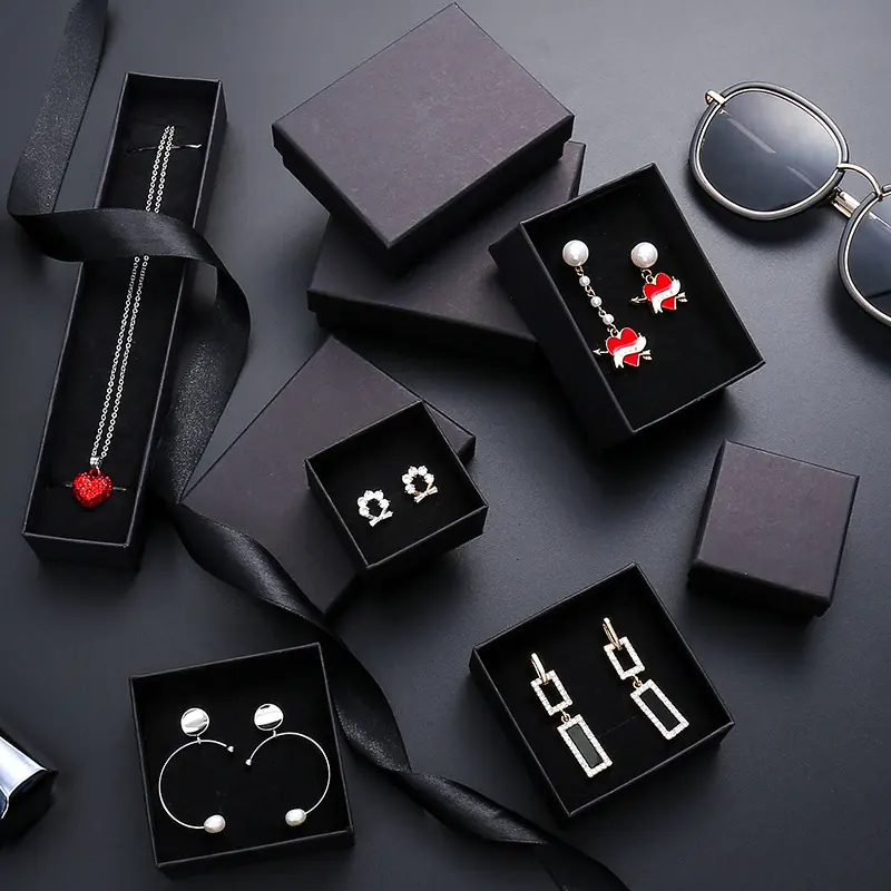 Confezione di gioielli scatole regalo orecchini braccialetti collana anelli gioiello nero opaco scatola di carta Kraft