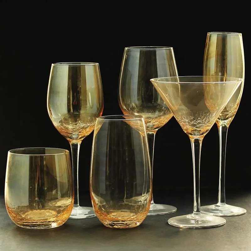 Conjunto de copos de vidro para casamento, canecas decorativas de cristal colorido estilo crackle, vinho, flautas champanhe, atacado