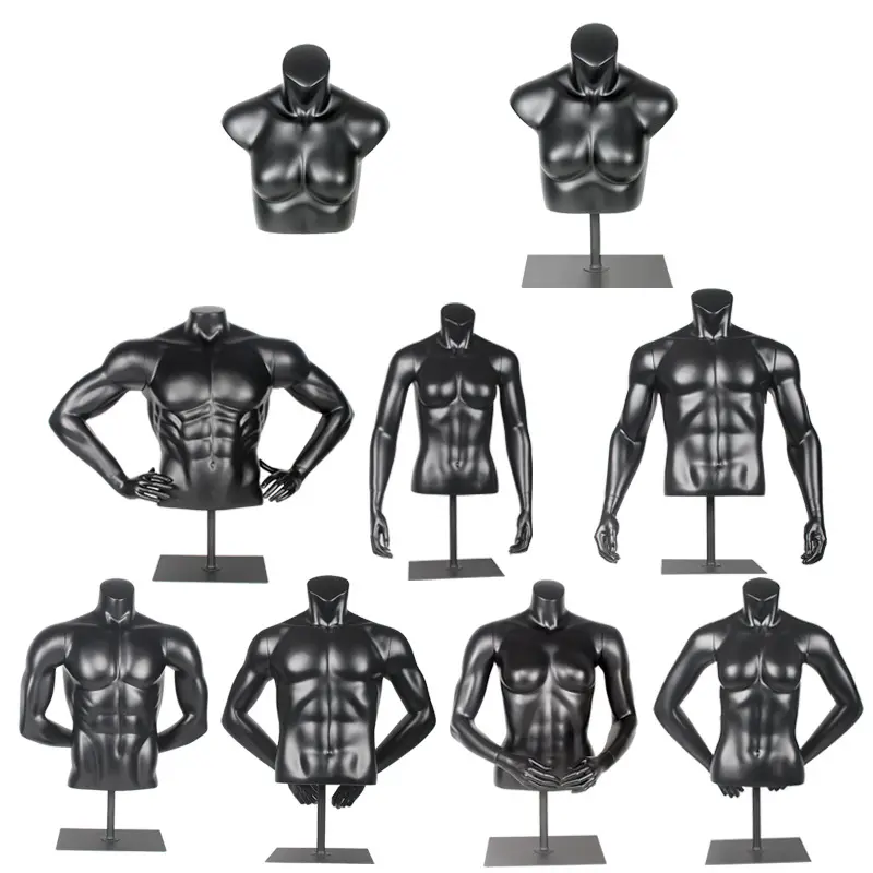 새로운 패션 매트 블랙 근육 남성 스포츠 하프 바디 운동 마네킹