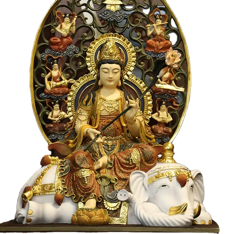 Cobre puro antiguo color Buda estatua decoración Huayan tres santos saint bodhisattva Manjushri bodhisattva imagen