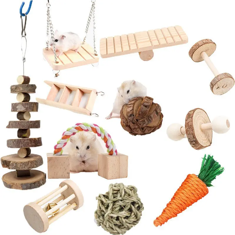 Hamster Chew Toys Set Pequeno Animal Dentes Cuidados Acessórios De Madeira Brinquedos Molar para Guinea Pig Chinchilla Gerbil Mouse Rato