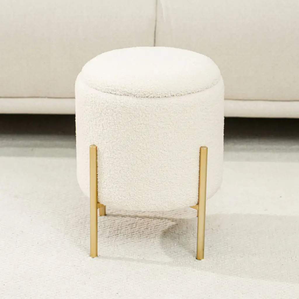 Pouf rond moderne personnalisé Bailey avec tabouret de rangement en velours Teddy Base en métal Pouf pouf de rangement au design simple