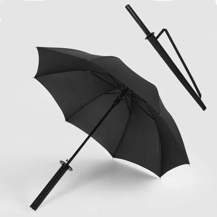 Parapluie japonais noir samouraï Katana, manche de parapluie créatif coupe-vent couteau bâton parapluie pour la pluie
