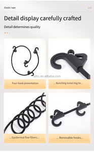 <strong>Elastic</strong> Rubber Straps Black Rope for Camper, <strong>Elastic</strong> Bungee Cord with 4 Hooks for Luggage Fixing Device Camping Car Strap
