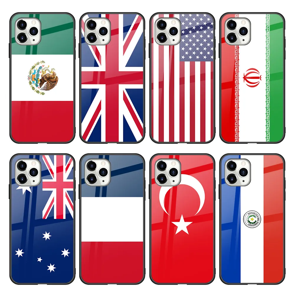 Vendita calda bandiere nazionali Design custodia per telefono per Iphone 12 Cover in vetro temperato personalizzabile per Iphone 13 Pro Max 14 pro max