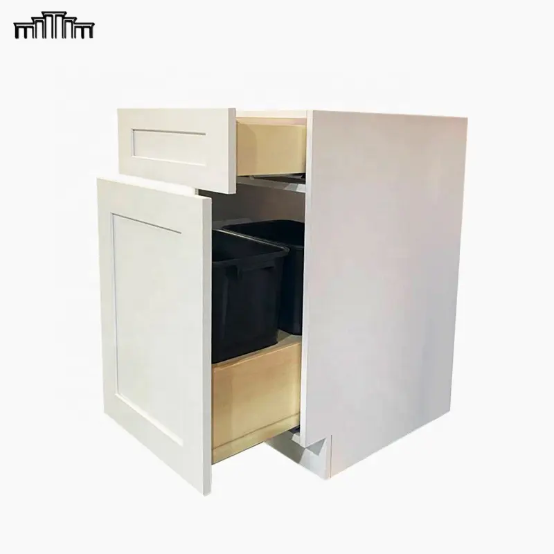 Nenhum Anti-Dumping Vietnã OEM Fábrica Feita Frameless Shaker Estilo Porta De Madeira Real Retire Armários De Cozinha Com Sob O Lixo Pode