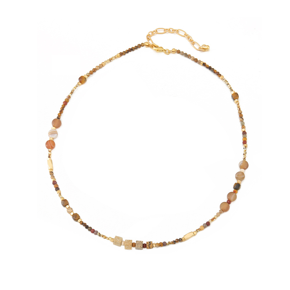 Picture Jasper Tiger Eye Egg Yolk Stone Beaded Necklace