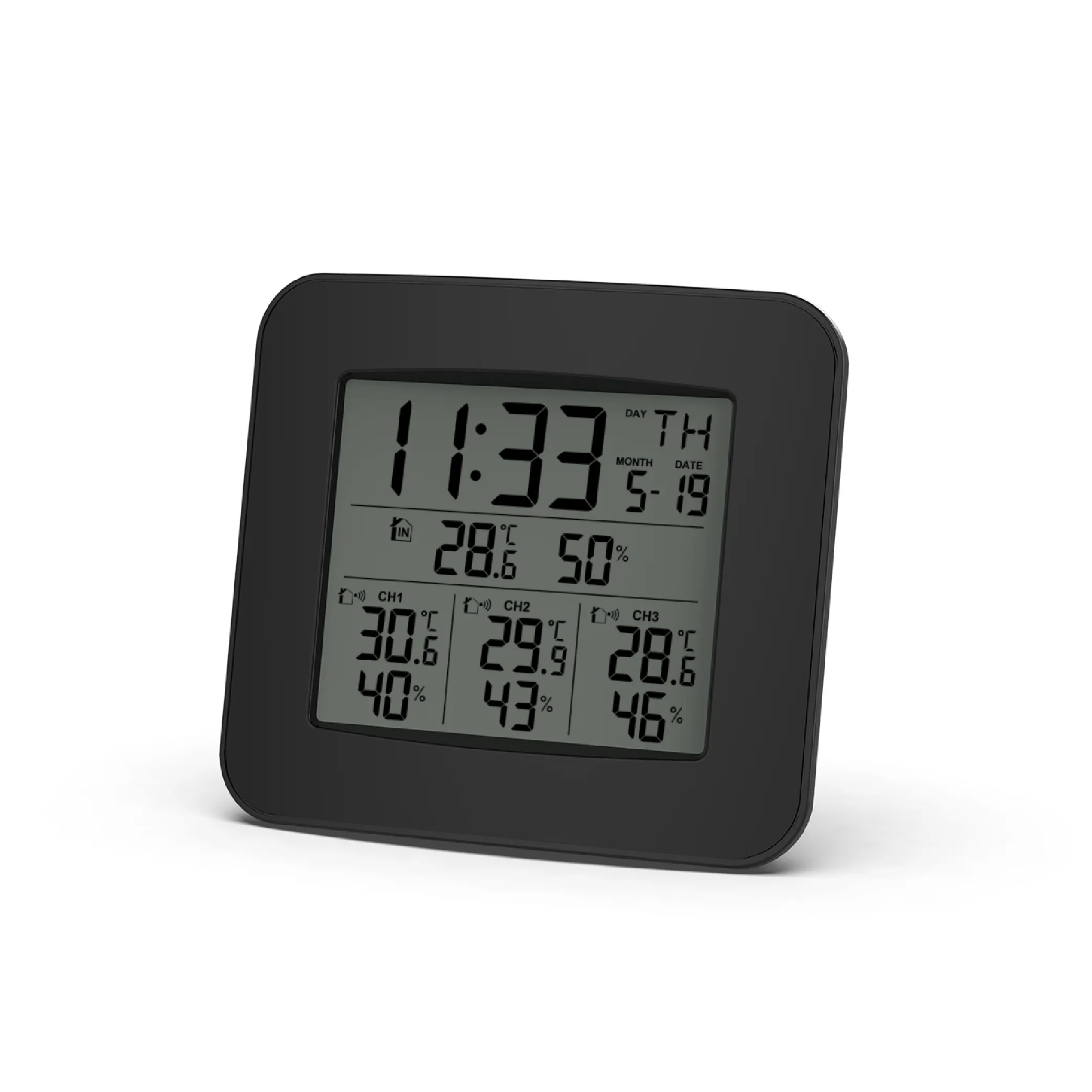 Thermomètre sans fil 433 MHZ avec 3 capteurs et radiocommande avec temps calendaire DCF WWVB et température et humidité