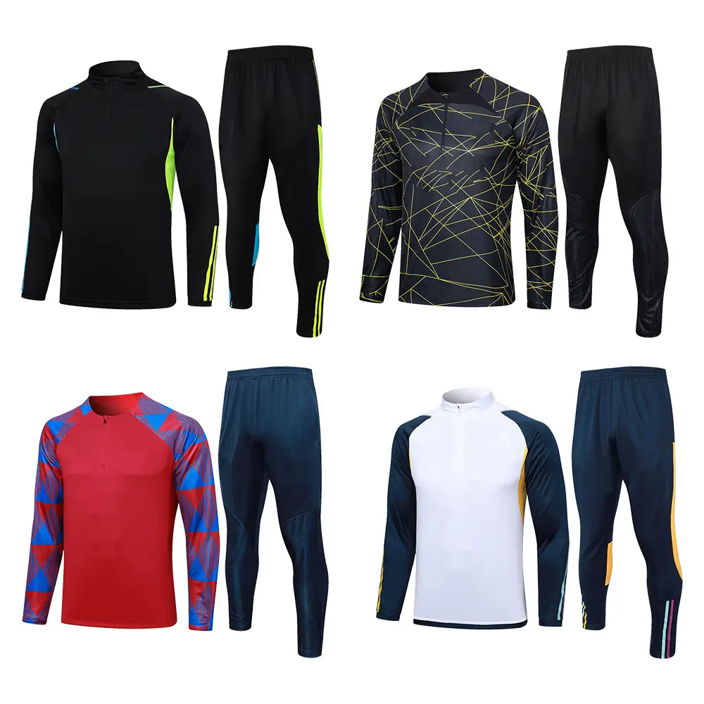 Nouveau Hommes Enfants Football Survêtement Umiform Sport Costumes Gym Vêtements Demi Fermeture Éclair À Manches Longues Jersey Jogging Fitness Formation Costumes